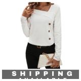 Asymmetrical White Long Sleeve Top Size Large