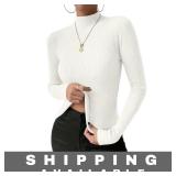Women Mid Neck Pullover Sweater White L New