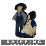 Vintage Amish Couple Brooch Hand-Painted Folk Art