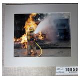 Firefighter Action Photo Matted 15 x 20 Inches