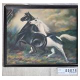 Antique 1908 Spirited Horses Lithograph Framed