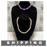 Necklace Pink and Rainbow Shell Chips Lot of 2