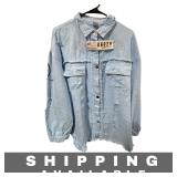 Women's Distressed Light Wash Denim Shacket