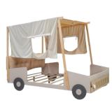 Wood Full Size Car Bed with Canopy Natural