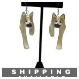 Hand Painted Wooden Cat Dangle Earrings