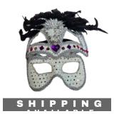 Masquerade Mardi Gras Mask Black Feathers Gemstone