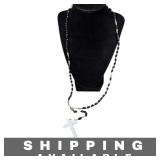 Rosary Black Beads & White Plastic Crucifix