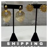 Gold Earrings Sunflower & Leaf Dangle Lot of 2