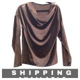 Long Sleeve Cowl Neck Velvet Shirt Brown Small
