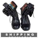 Combat Boots with Patterned Foldable Cuff Black S