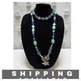2 Turquoise Stone Starfish & Glass Fish Necklace