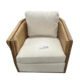 Swivel Barrel Chair with Woven Rattan Back