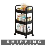 3 Tier Plastic Rolling Utility Cart Black NIB