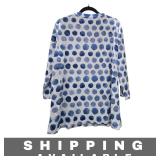 Blouse White Blue Polka Dot Tunic 2XL