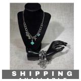 Cross Charm & Turquoise Beads Necklace & Bracelet