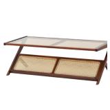 Rattan Coffee Table Glass Top Brown New in Box