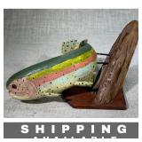 Hand Carved Wooden Rainbow Trout Sculpture