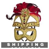 Mardi Gras Masquerade Mask w/ Feathers & Gemstone