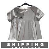 Top Korean Style Color Block Pleated Hem Beige M