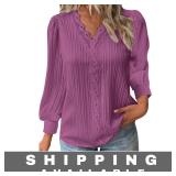 Blouse V Neck Ruffle Lace Purple L