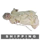 Doll Porcelain Bisque Vintage Yellow Lace Gown 16'