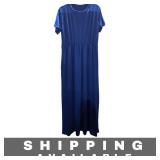 Midi Stretchable Dress Short Sleeve Blue Small