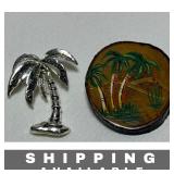 Silver and Wood Palm Tree Brooch Lot of 2