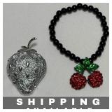Cherry Bracelet & Sarah Coventry Strawberry Brooch