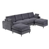 Corduroy Modular Sectional Sofa Gray NIB