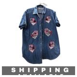 Womens Denim Button-Up Short-sleeve Shirt, Large