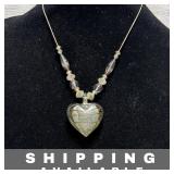 Grey Dichroic Glass Heart Necklace