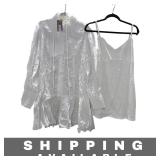 Shirt Tunic Eyelet Lace White Front Button Set XXL