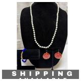 White Necklace,  Earrings & Bracelet Lot of 3