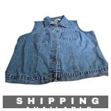 Blue Denim Collared Vest Sleeveless Size Large
