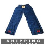 Pants Kids Denim Cherry Embroidered Elastic Waist