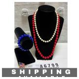 Necklaces, Bracelet and American Flag Pin Lot of 4