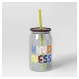 Qty-2 17oz Glass Kindness Straw Tumbler Iridescent