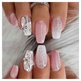 Qty 2 Gradient Pink Press on Nails Medium Coffin F