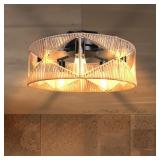 $100 20 Inch Boho Rattan Flush Mount Ceiling Light
