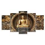 $57 Golden Buddha Statue Framed 5 Piece Canvas Wal