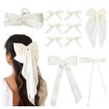 10PCS Silk Satin Hair Bows Clips - Long pink Ribbo