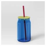 Qty-2 17oz Glass Straw Tumbler Dark Blue - Room Es
