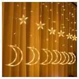 $15 LED Moon Star Curtain String Lights, 138...