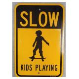$20 SLOW Kids Playing Metal Sign 17.75'x12'