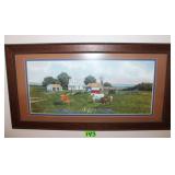 Framed Print Farmhouse w/Longhorns & Bluebonnets,