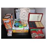 Assort. Parlor Games; Jenga, Playing Cards,