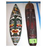 (2) Wooden Masks, Made in Indonesia, Largest 23"L