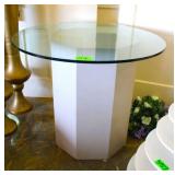Glass Table w/Octagonal White Pedestal, 3
