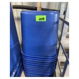 15 blue trash cans