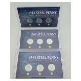 Three 1943 Steel Penny Mint Mark Collections